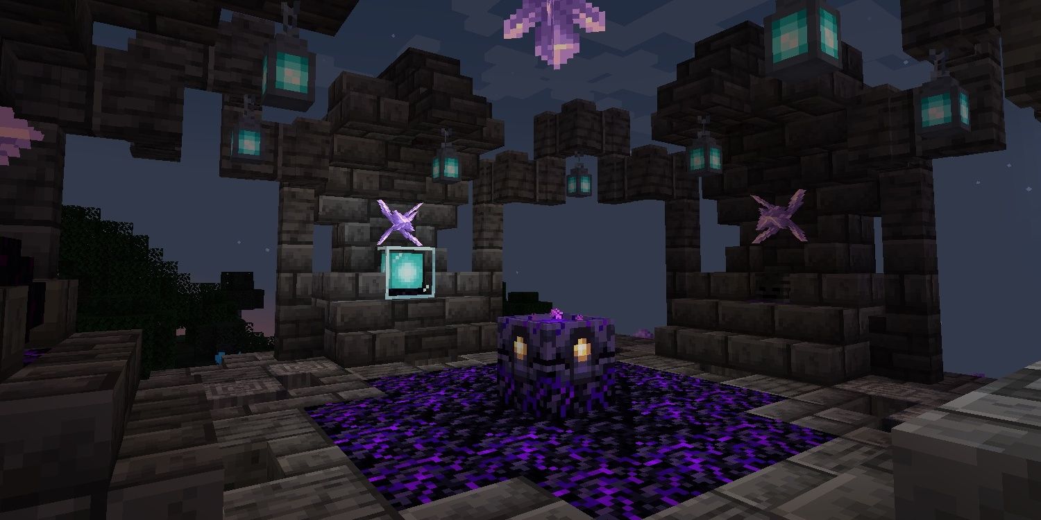 Magical altar made from deepslate and crying obsidian in Minecraft