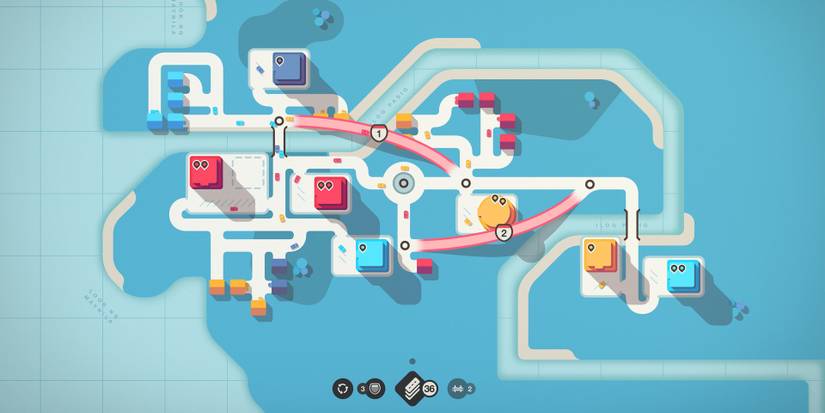 Mini Motorways screenshot of roads on the water being connected