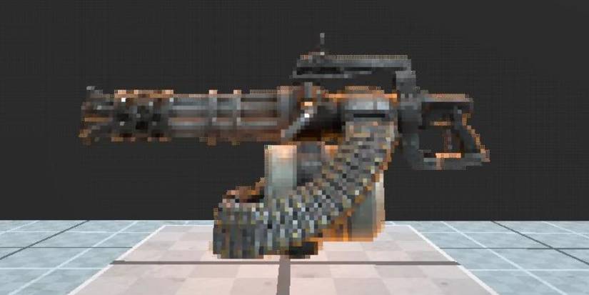 The Minigun from Prodeus on a stand