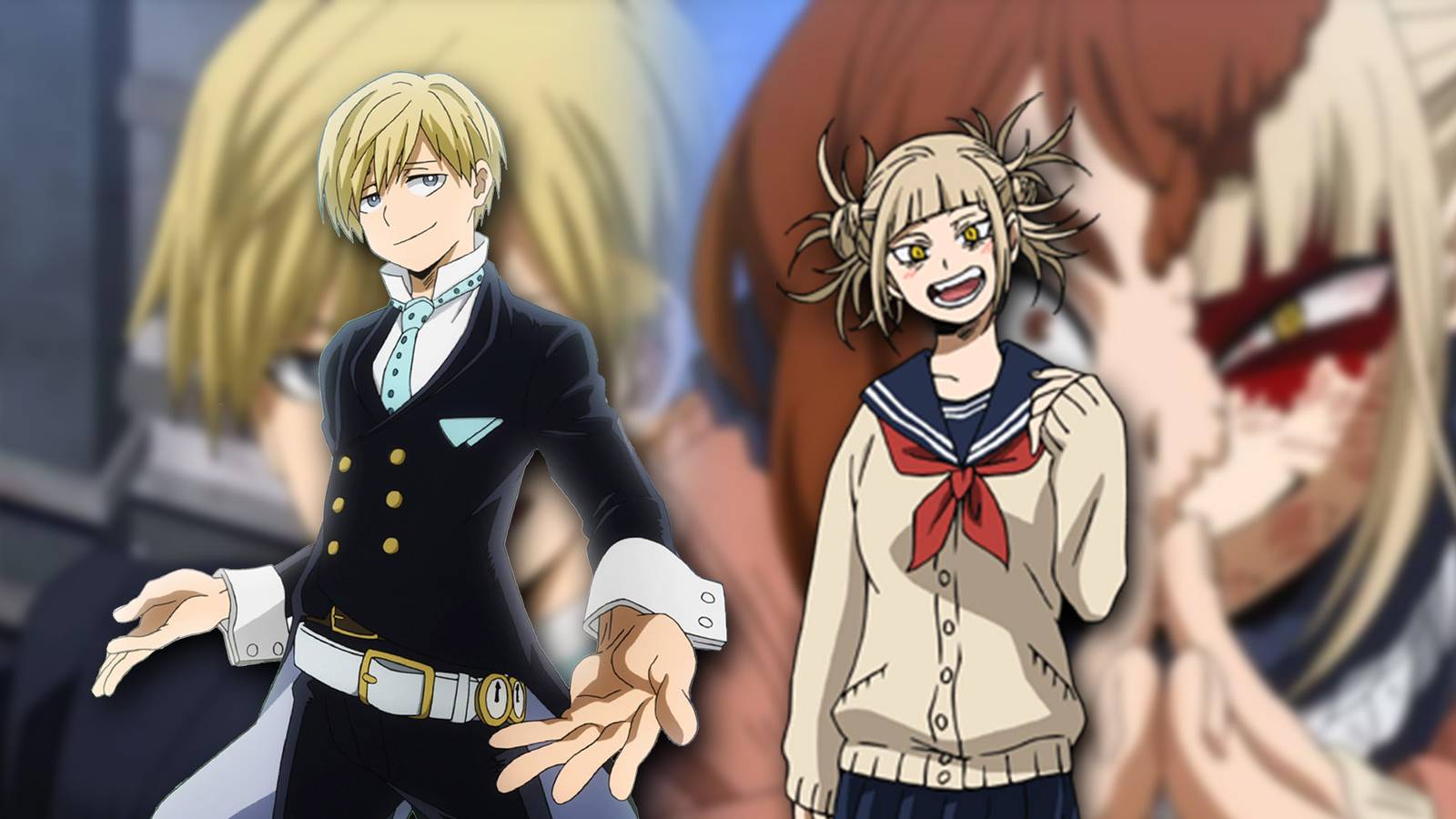 My Hero Academia - PNGs Of Monoma And Toga Over Images Of Them Using Their Quirks