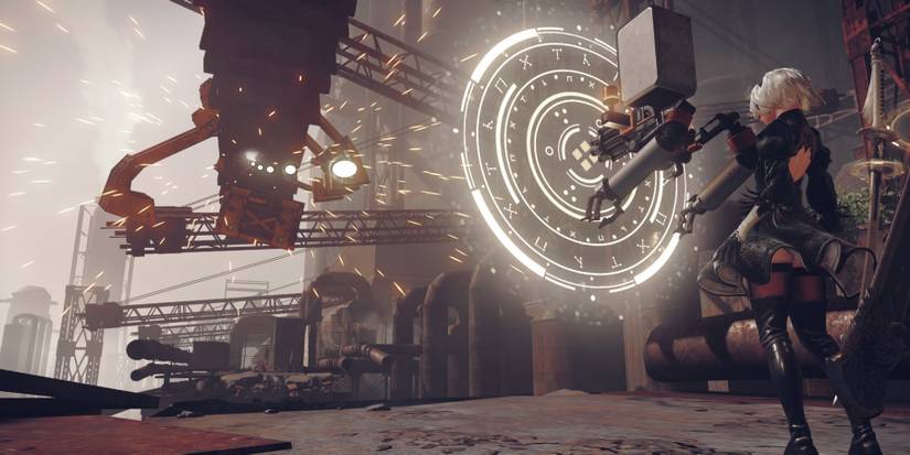 2B uses her Pod to unleash a devastating attack in NieR: Automata