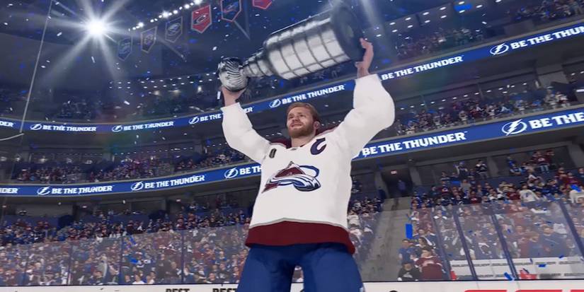 NHL 23 - Player celebrating with trophy
