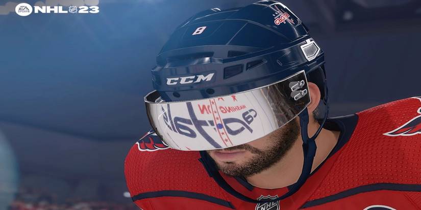NHL 23 player Visor helmet on
