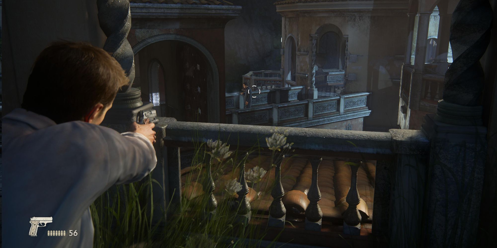 Nate aiming at enemies in Uncharted 4