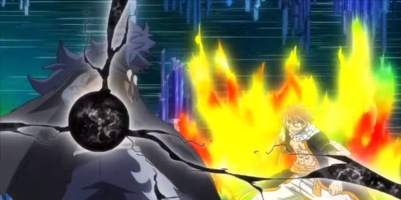Natsu fighting Acnologia in the time rift in the Fairy Tail anime