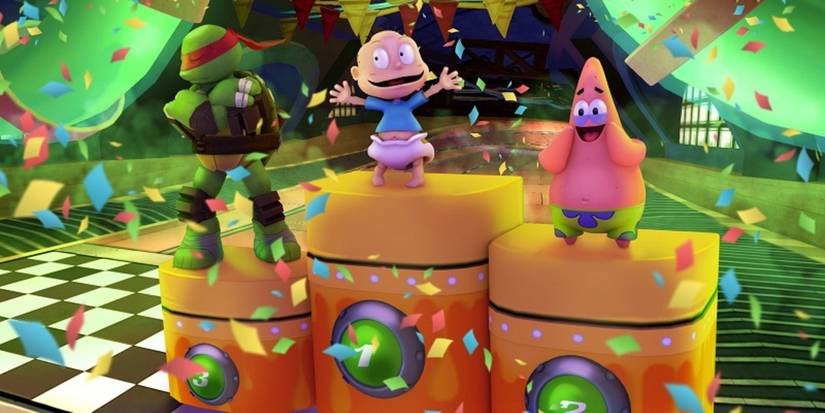 Nickelodeon Kart Racers 3 Slime Speedway character on a podium