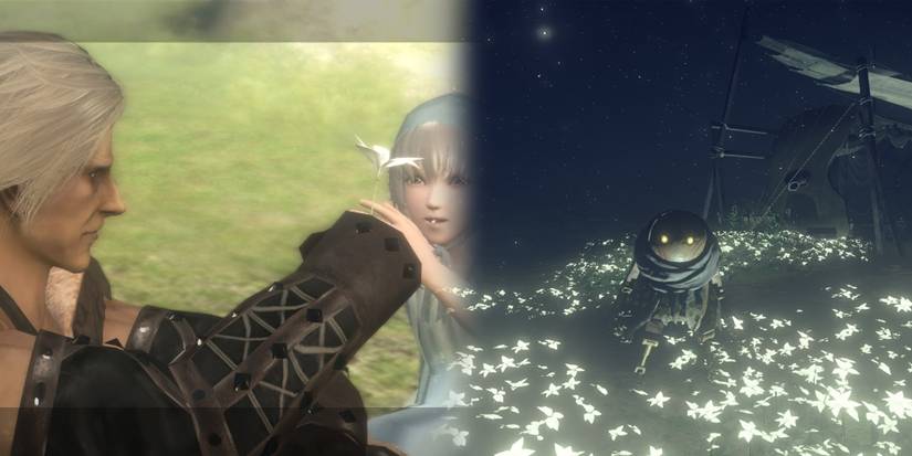 Nier Giving Yonah A Lunar Tear In The Original Nier And The Lunar Tear Garden In Nier Automata Side By Side