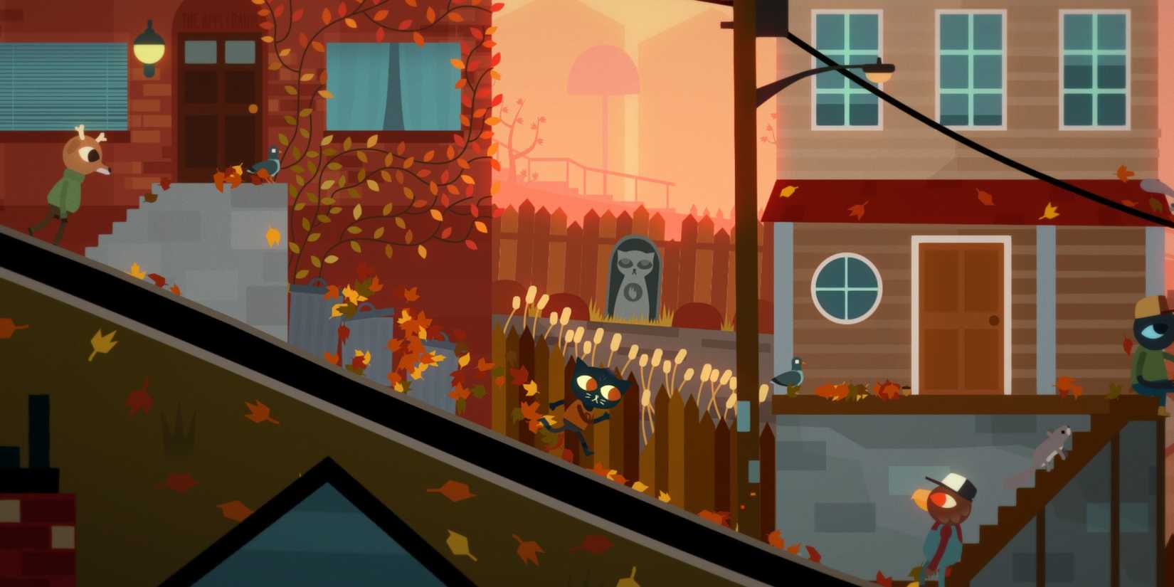 Night In The Woods, cat running down fall street
