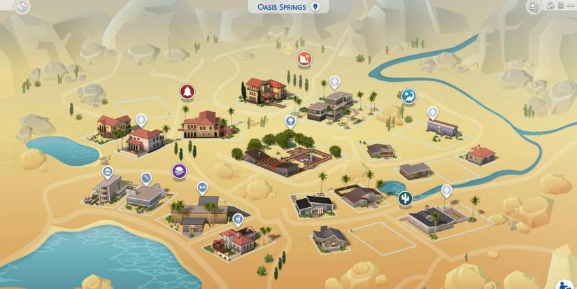 The map of Oasis Springs in The Sims 4