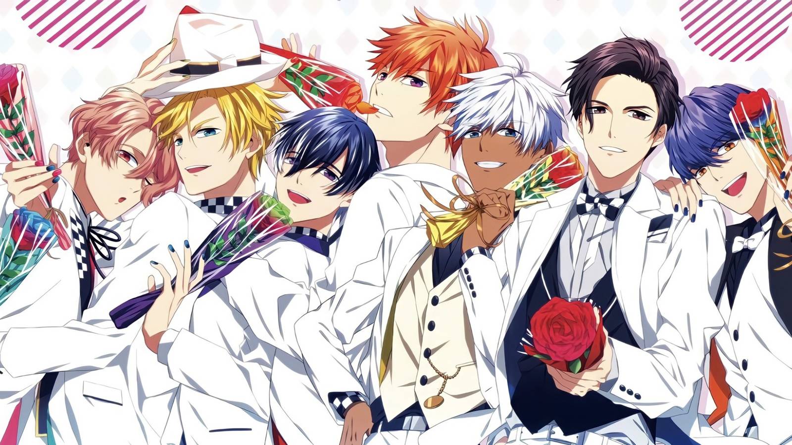 Asmodeus, Satan, Belphegor, Beelzebub, Mammon, Lucifer, and Leviathan in Obey Me!