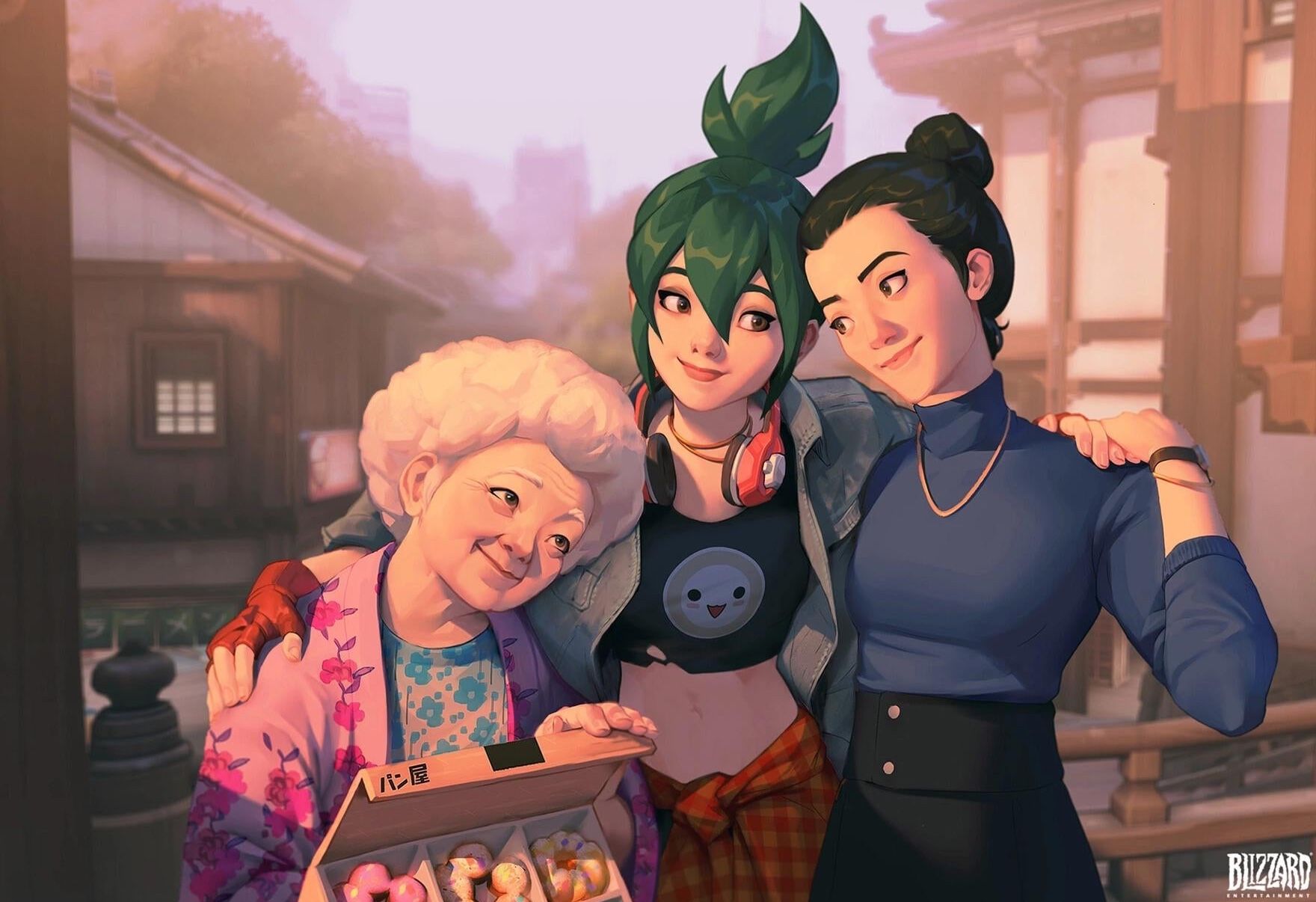 Официальное предысторическое изображение Кирико Overwatch 2 с бабушкой и матерью