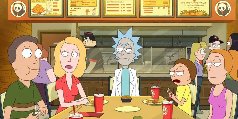 Rick and Morty family eating at Panda Express