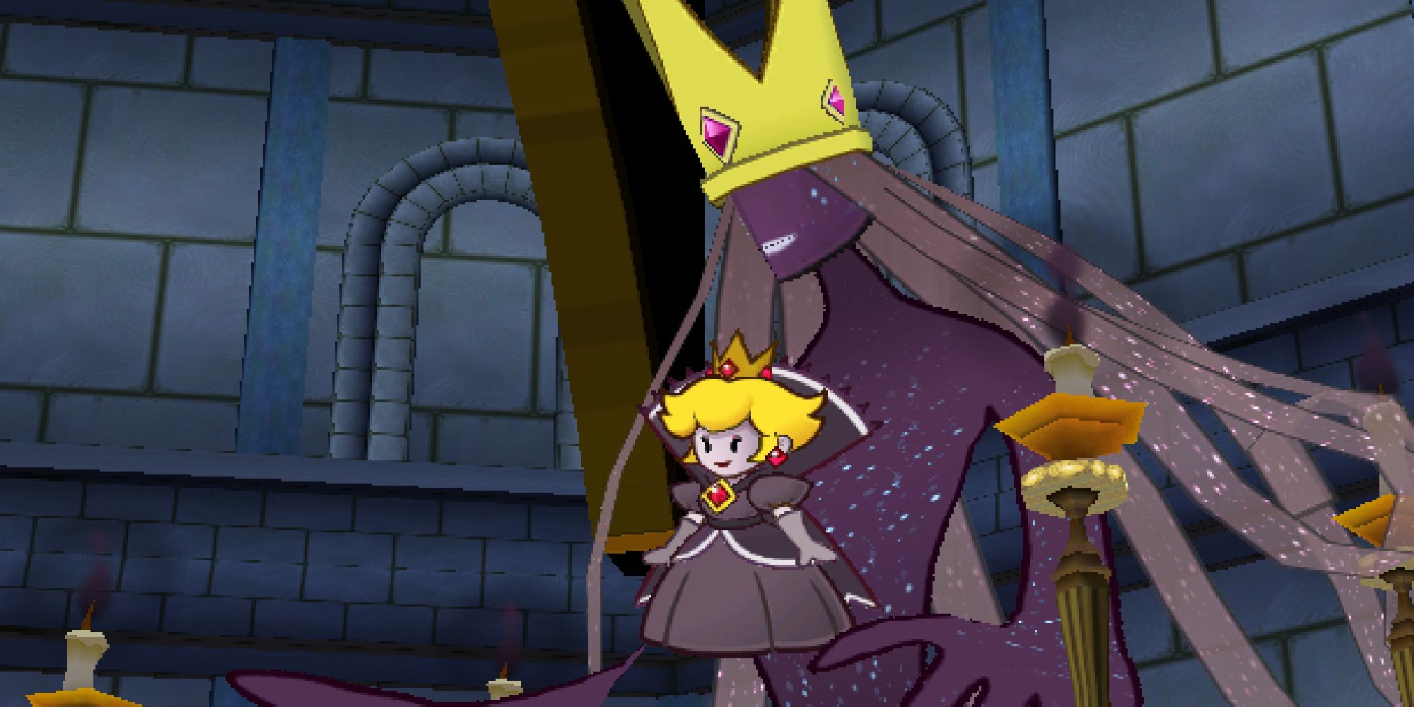 The Shadow Queen holding Shadow Peach in Paper Mario: The Thousand Year Door