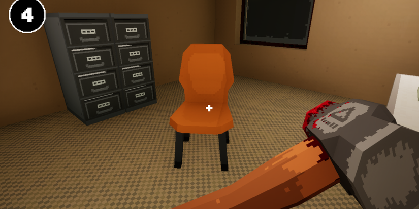 Smashing up an office chair in Perfect Vermin