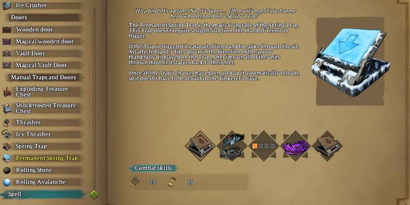 Almanac entry for the Permanent Spring Trap in Dungeons 3