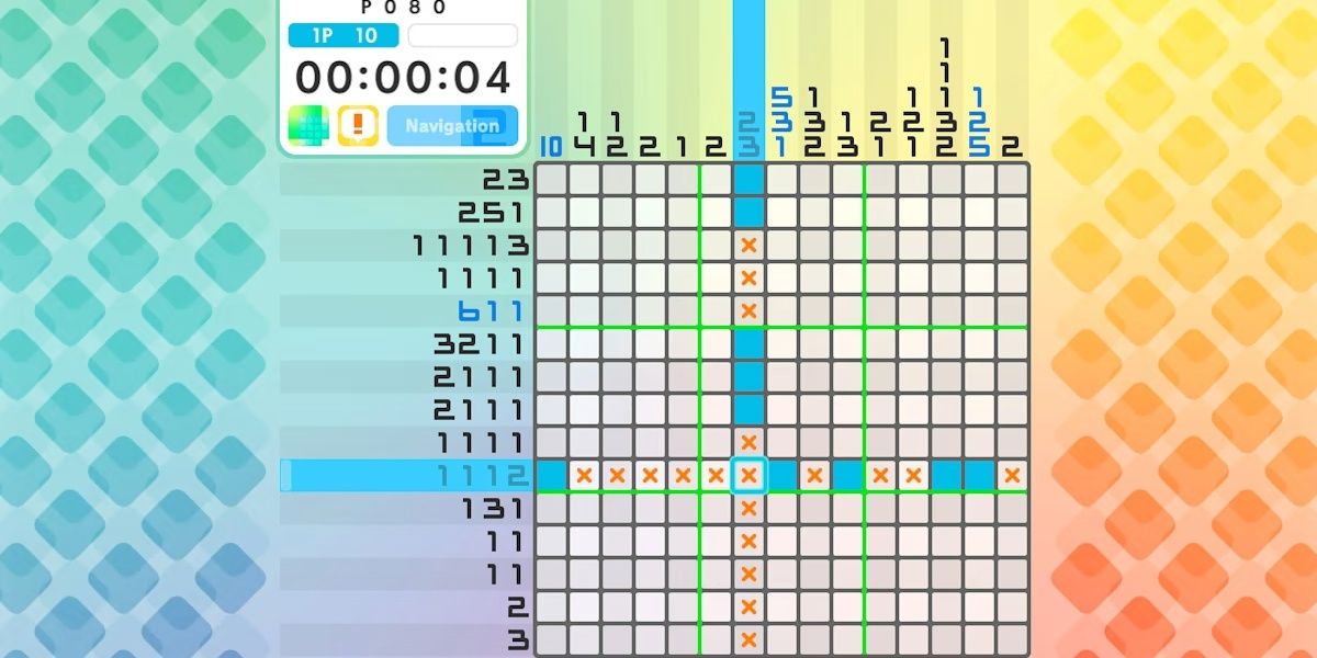 The start of the P080 board in Picross S