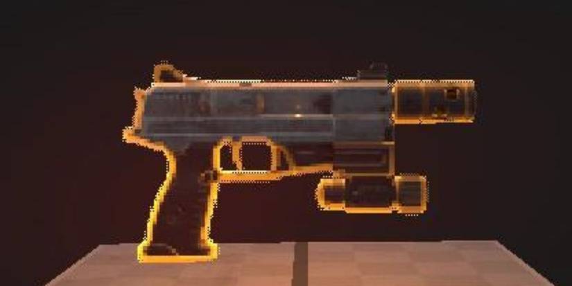 The Pistol from Prodeus floating with a orange glow around it
