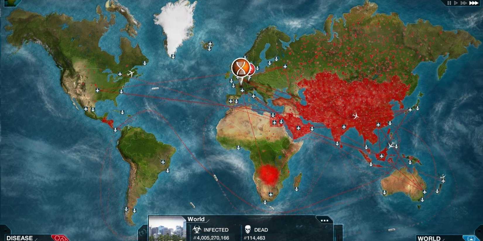 outbreak map in Plague Inc.