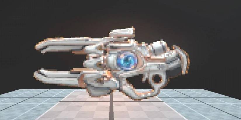 The Plexus gun on a stand in Prodeus