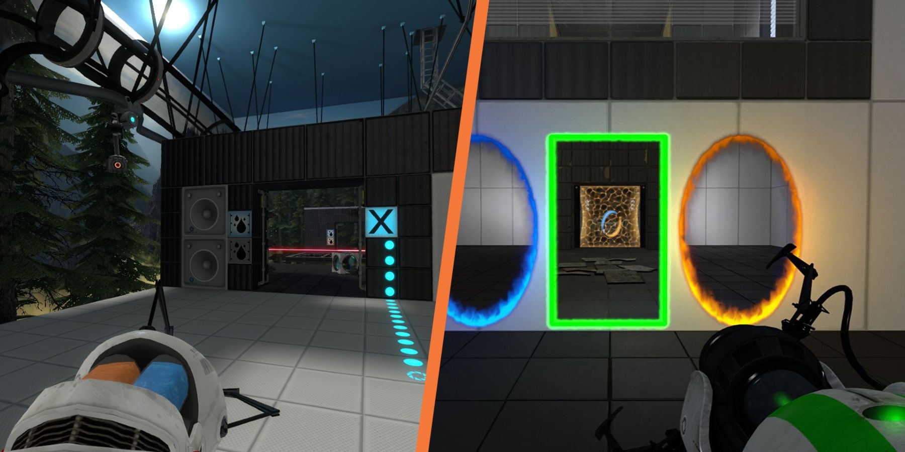 Portal 2 Mods including Portal Reloaded and Aperture Tag, side-by-side
