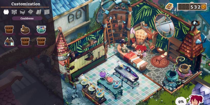 Choosing between different cauldrons in Potionomics.