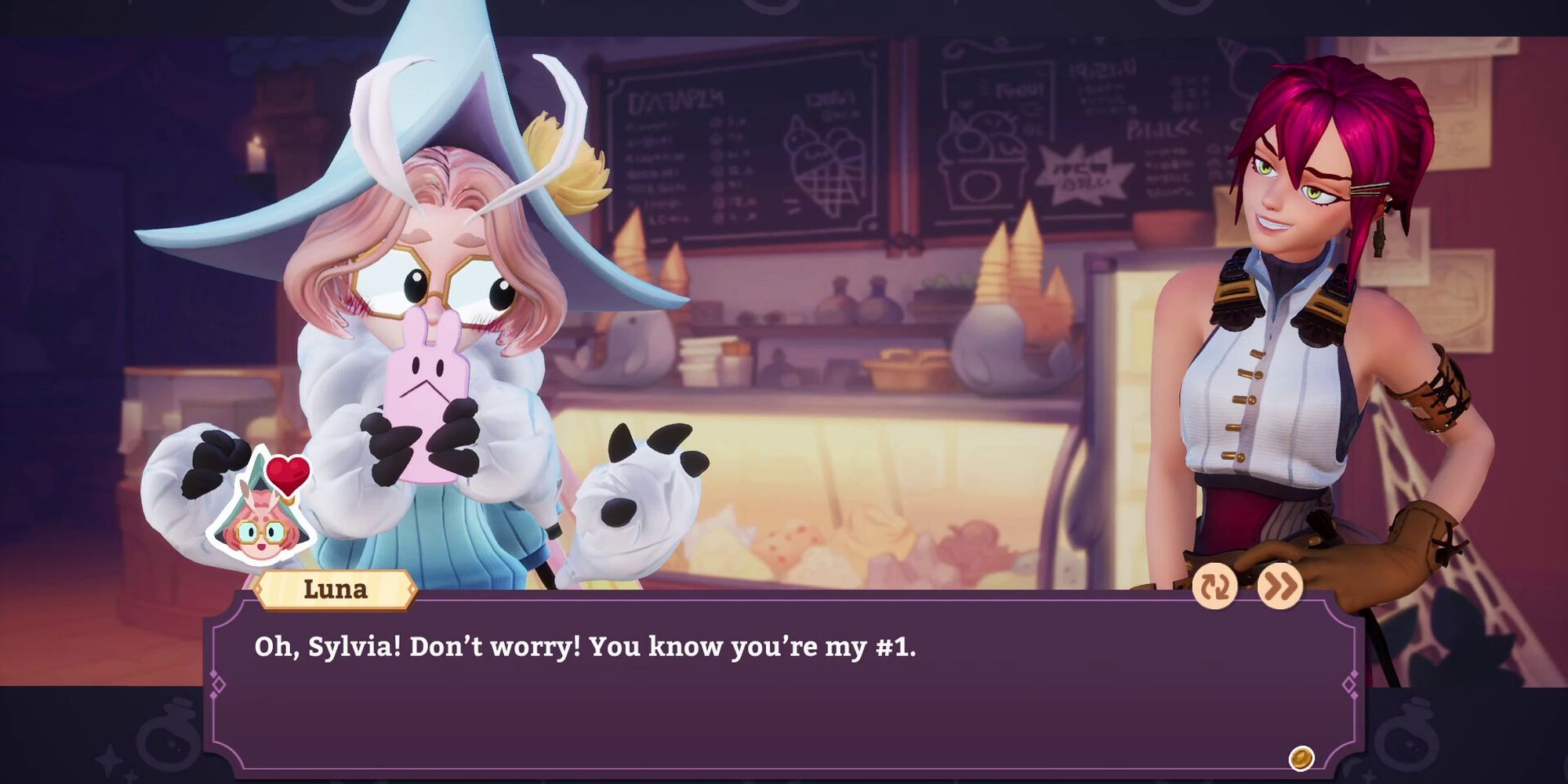 Luna and Sylvia having a conversation in Potionomics.