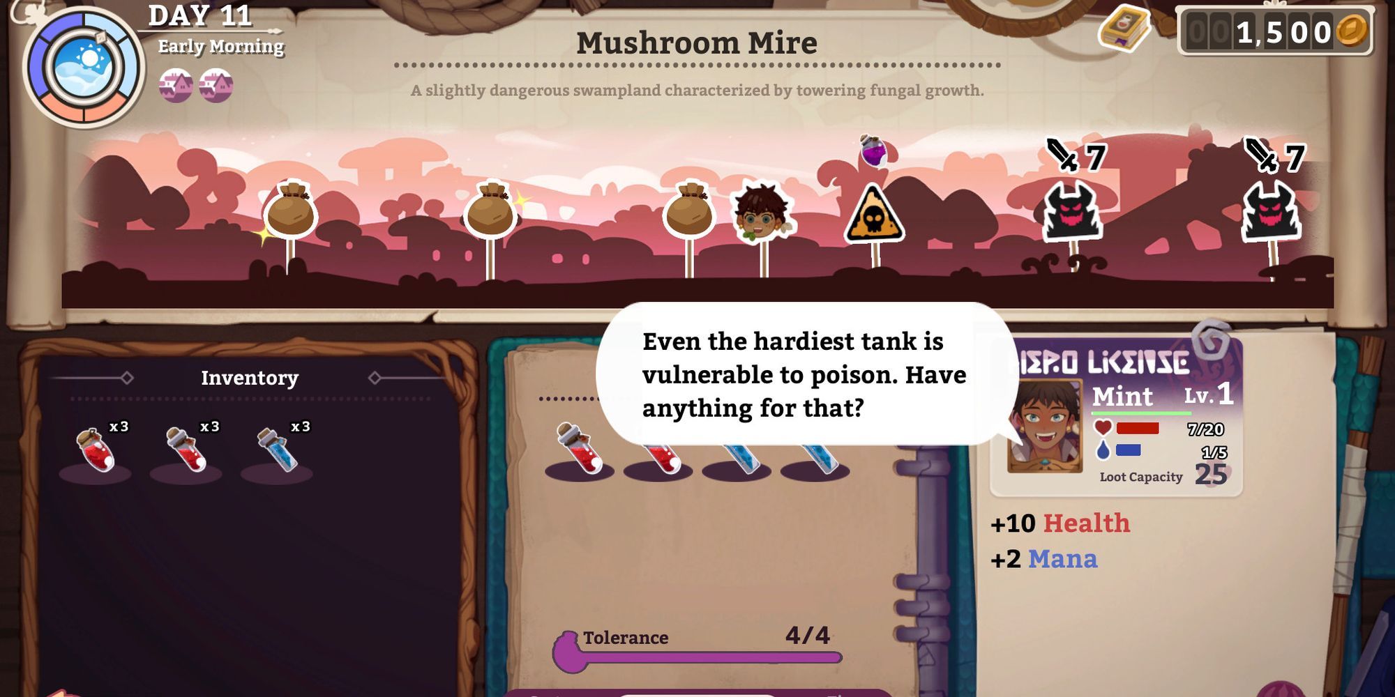 Mint's adventure interface in Potionomics