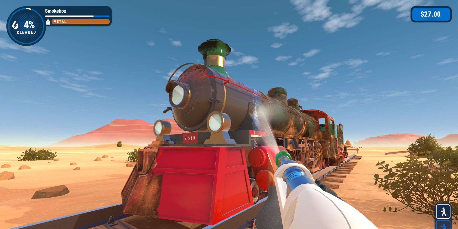 A train being sprayed down in PowerWash Simulator