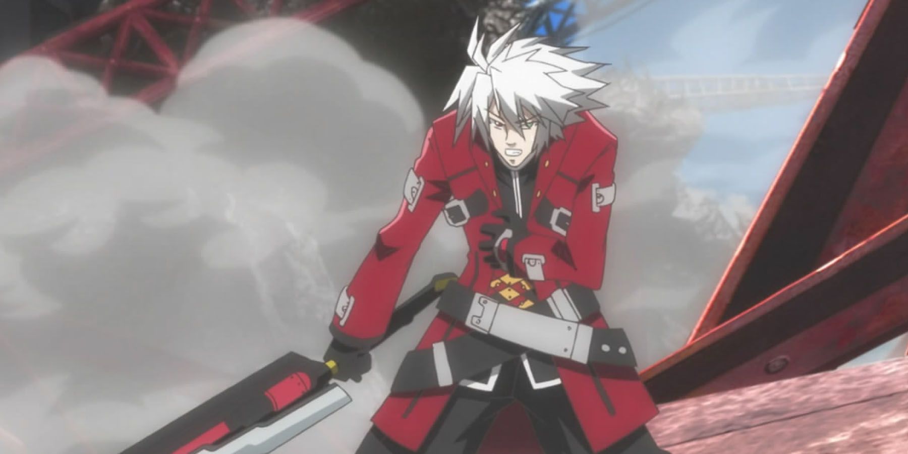 Ragna fighting in the post-apocalyptic world of BlazBlue