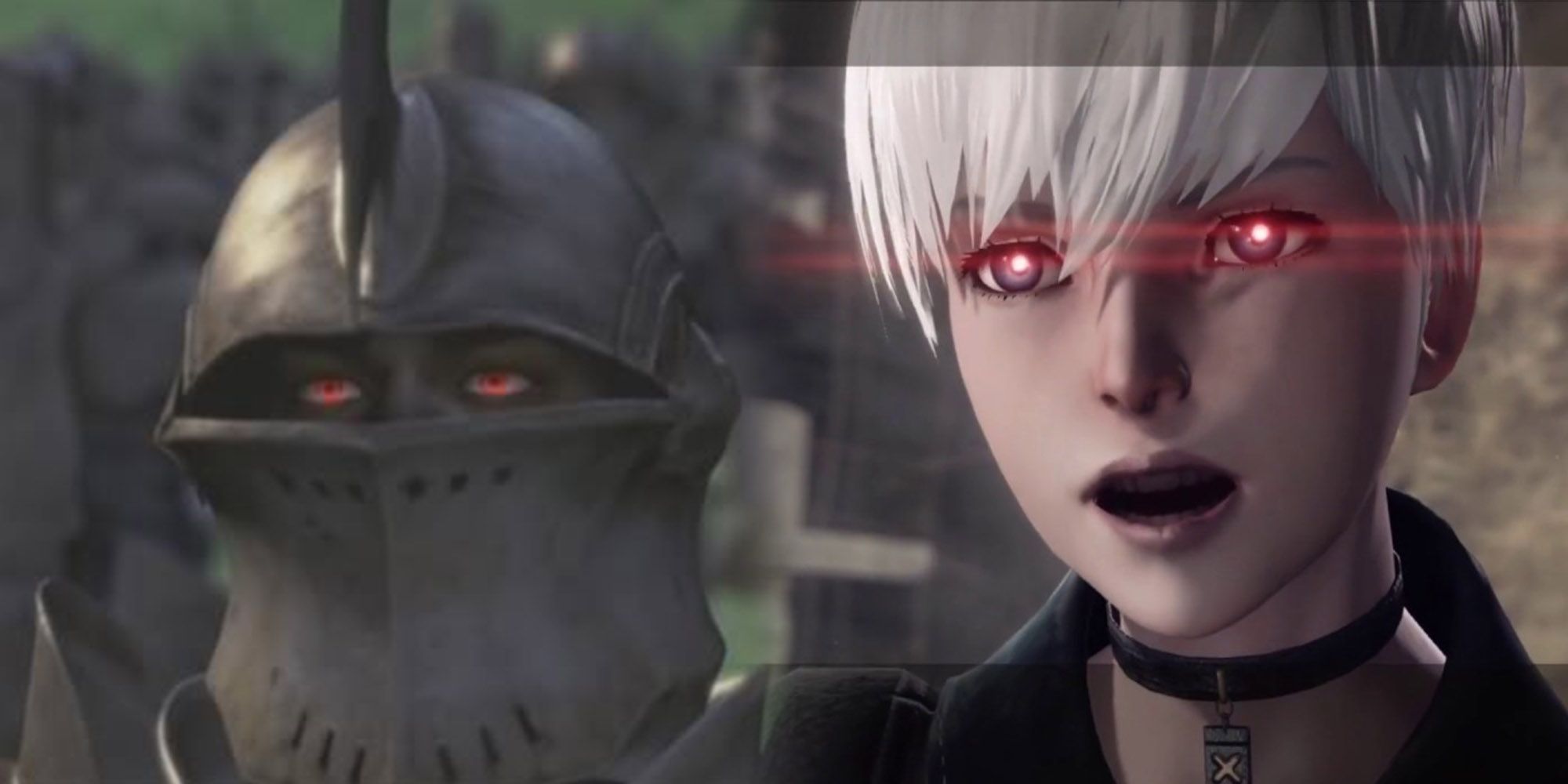 Red Eye From Original Drakengard Opening And 9S With Red Eyes Due To Logic Virus