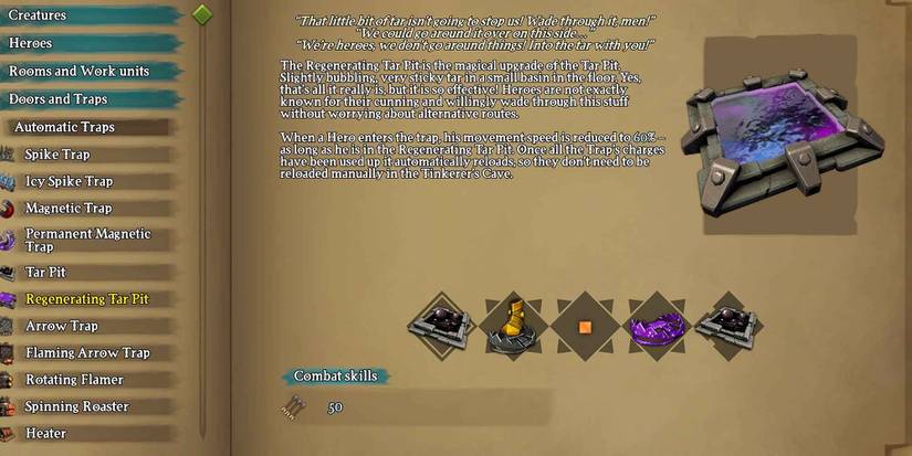 Almanac entry for the Regenerating Tar Pit in Dungeons 3