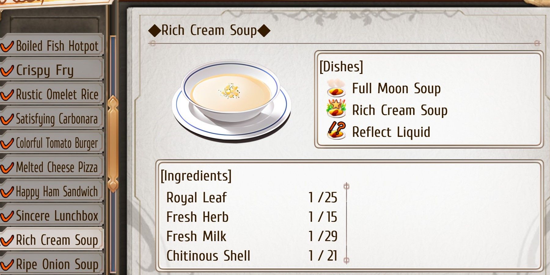 Rich Cream Soup recipe and ingredient list