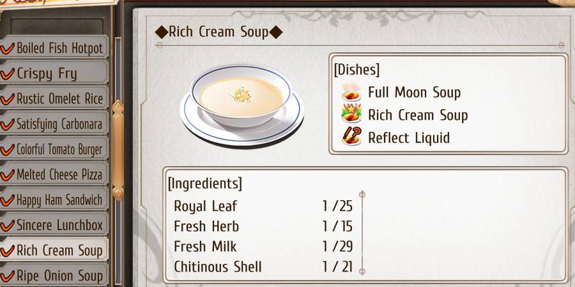 Rich Cream Soup recipe and ingredient list