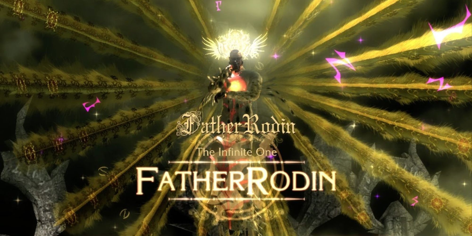 The Father Rodin boss battle intro screen in Bayonetta