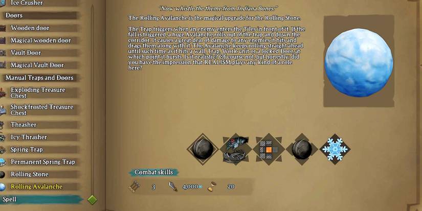 Almanac entry for the Rolling Avalanche in Dungeons 3