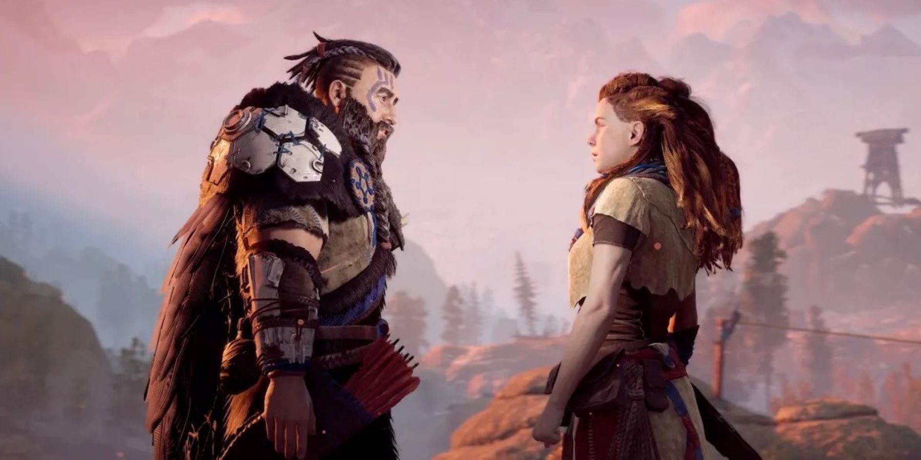 Aloy and Rost speaking before the Proving in Horizon Zero Dawn
