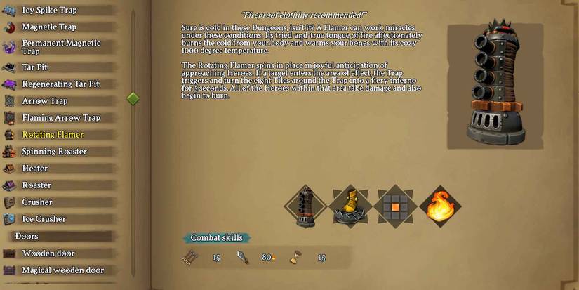 Almanac entry for the Rotating Flamer in Dungeons 3