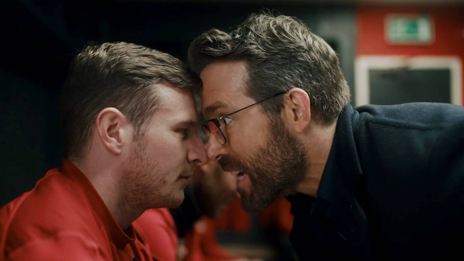 Ryan Reynolds yelling at Paul Mullin in Welcome to Wrexham commercial ad