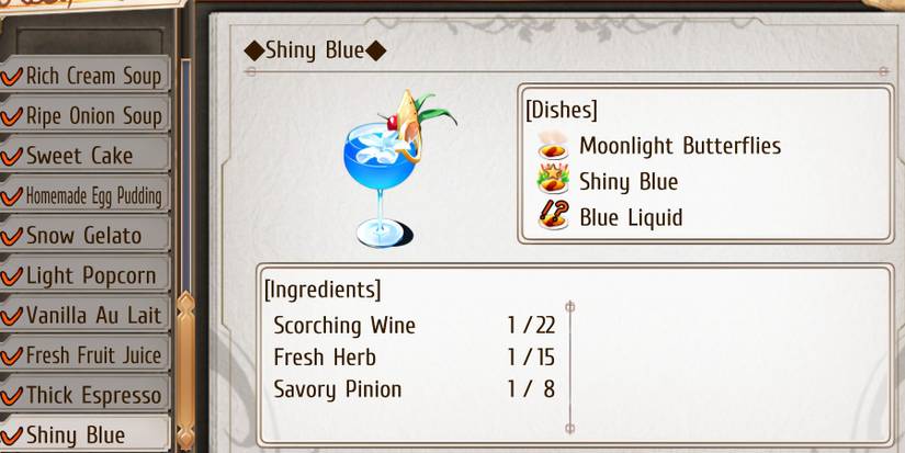 Shiny Blue recipe and ingredient list