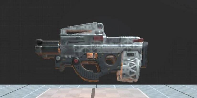 The Shredders gun on a stand in Prodeus