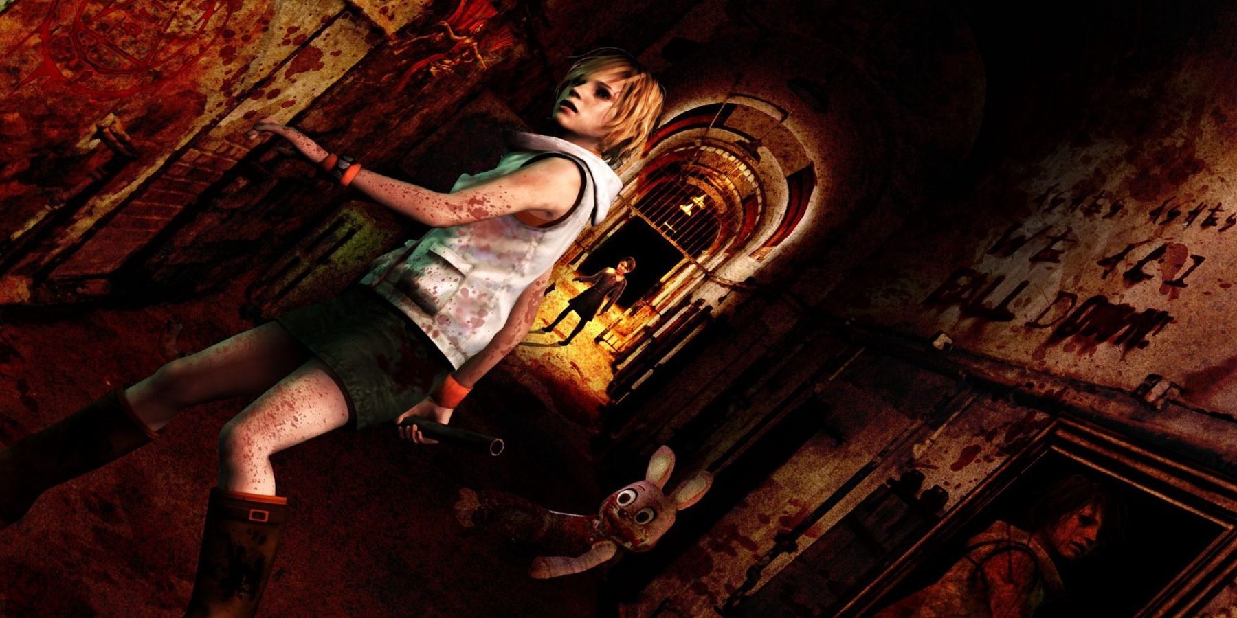 Silent Hill 3's Cheryl Mason fleeing in the Otherworld.