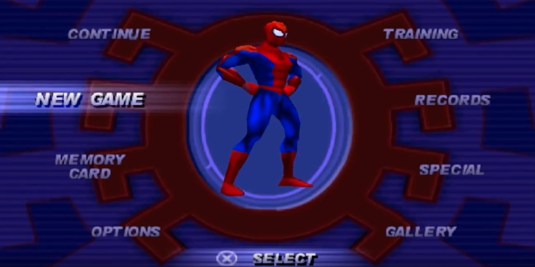 Main menu screen from Spider-Man on the PS1