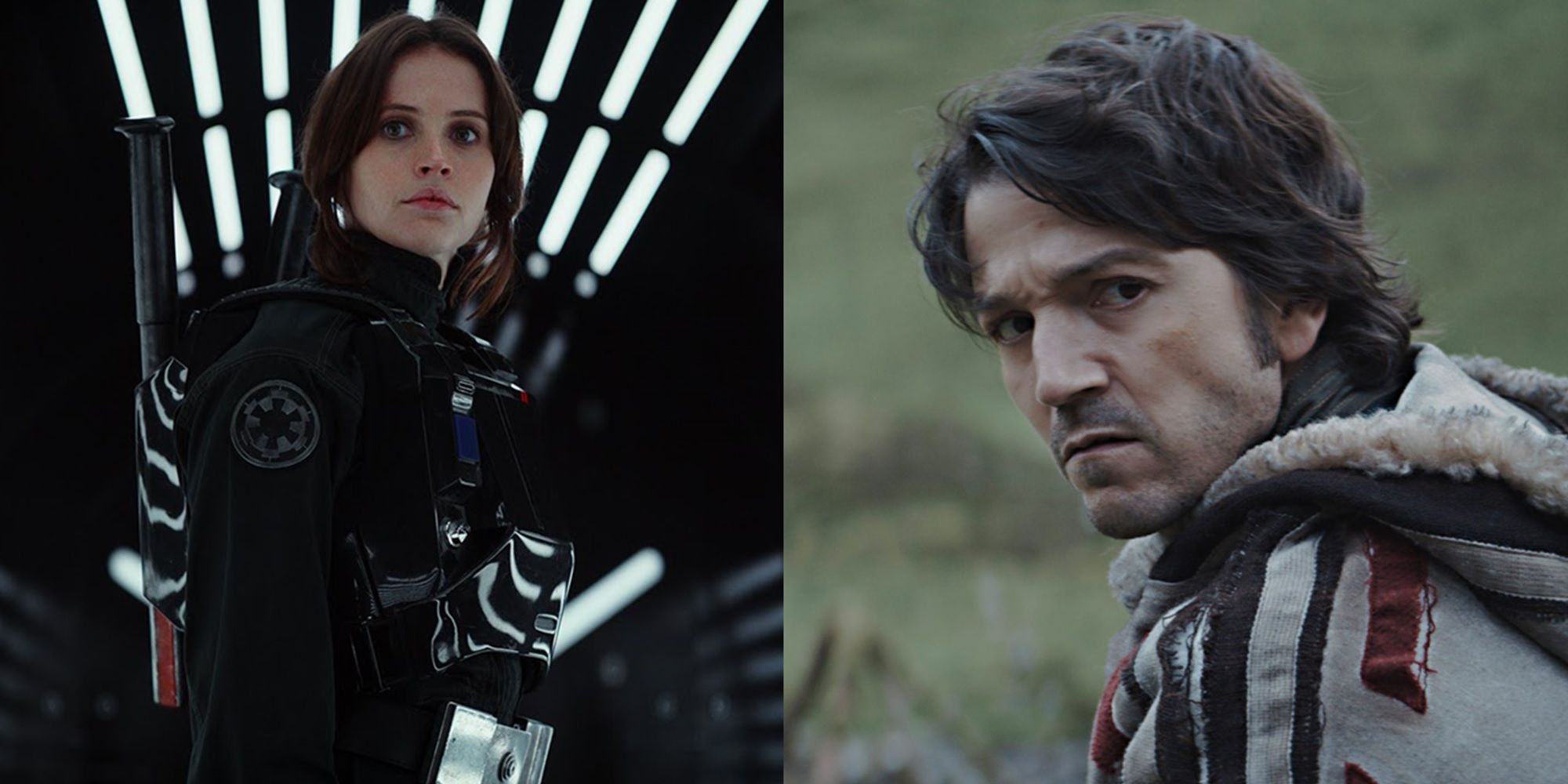 Split image of Jyn Erso in Rogue One and Cassian in Andor