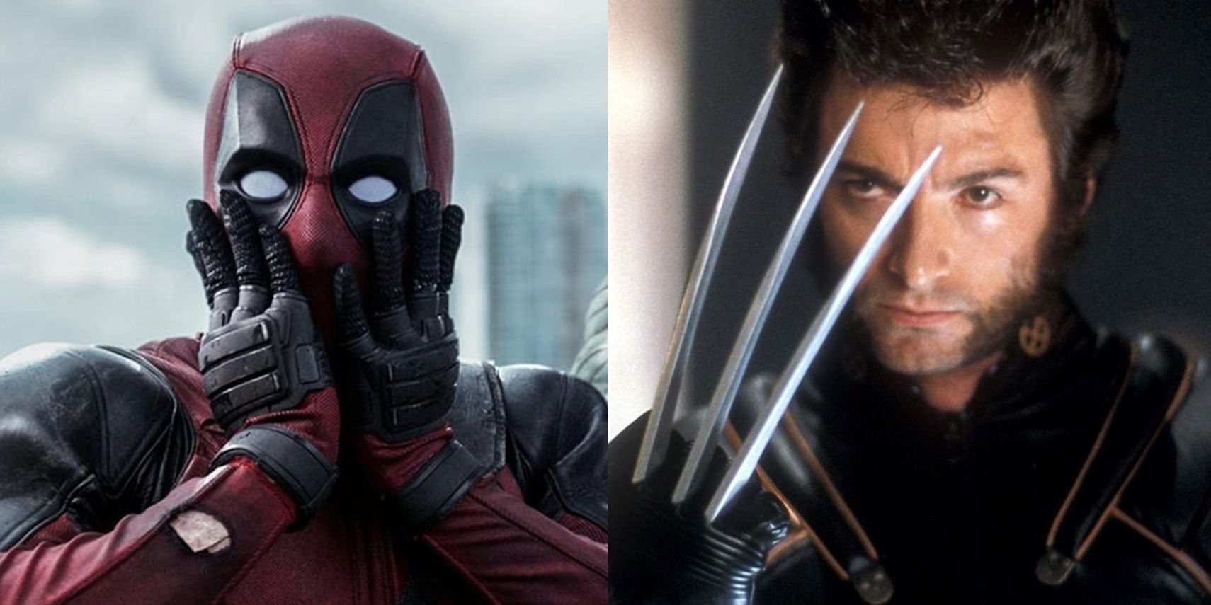 Split image of Ryan Reynolds as Deadpool and Hugh Jackman as Wolverine