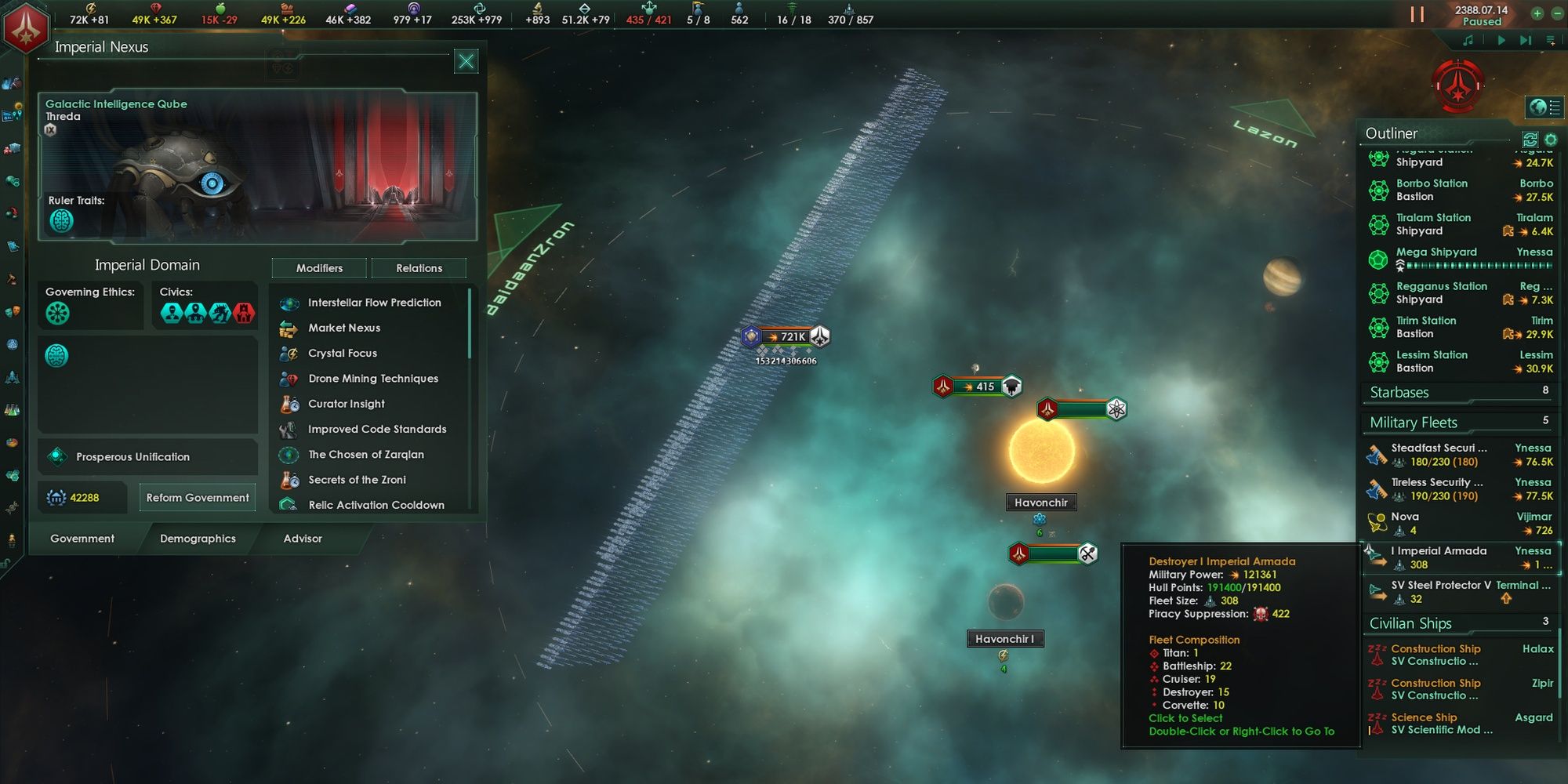 Massive Stellaris fleet made with the Galactic Force Projection perk