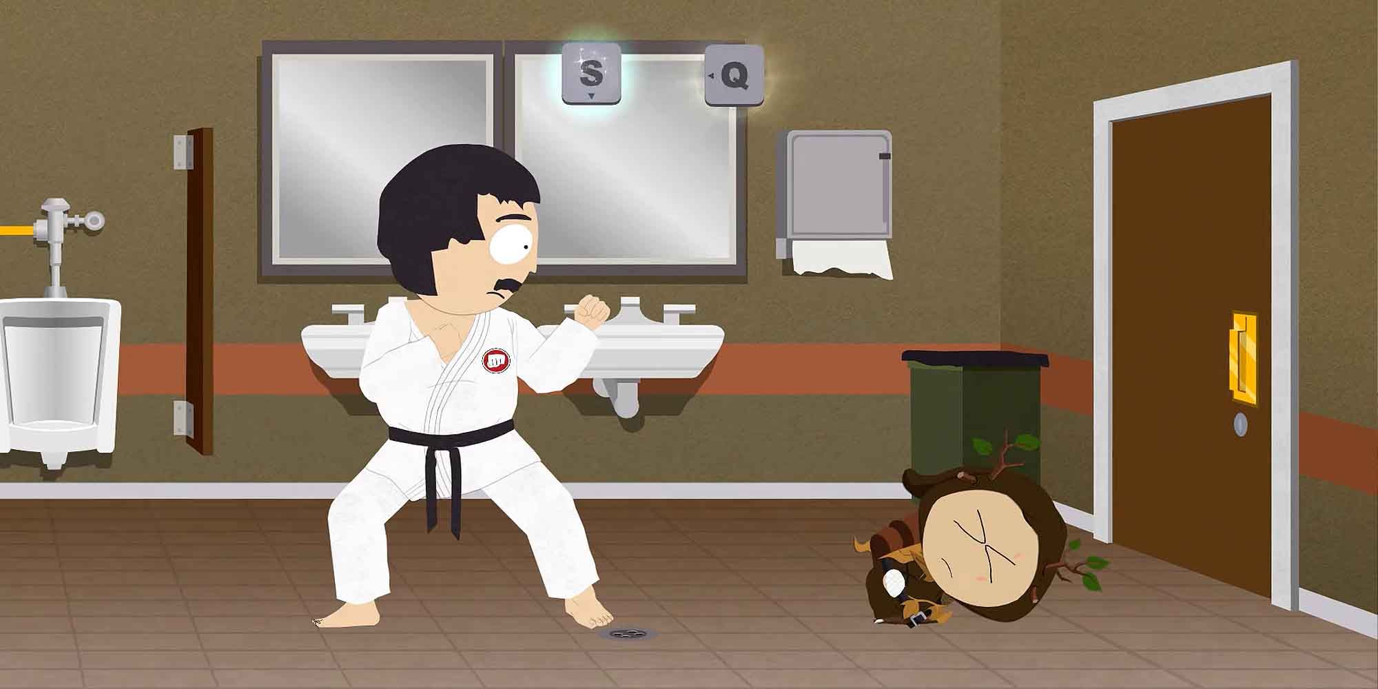 Being taught a new technique by Randy in South Park: The Stick of Truth