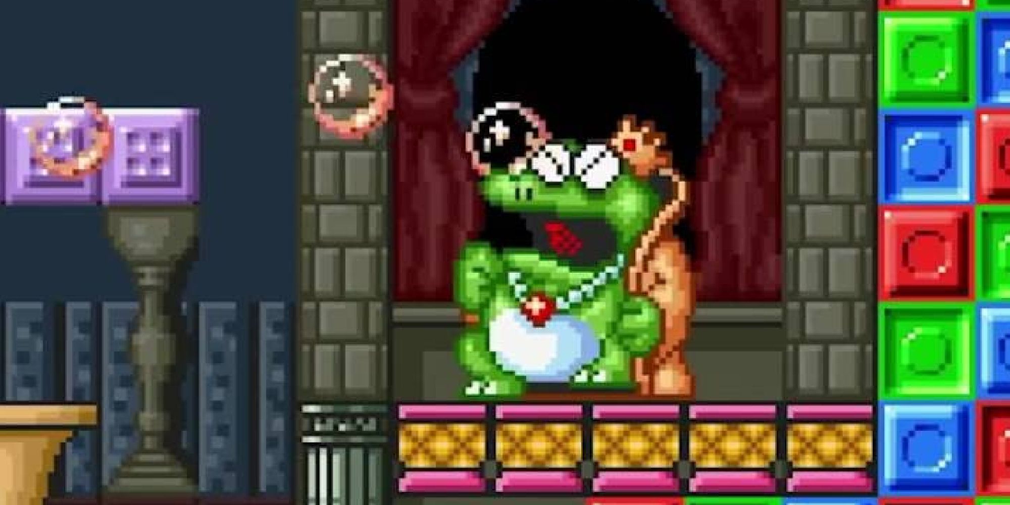 Wart burping bubbles in a remake of Super Mario Bros 2 on Gameboy Advance