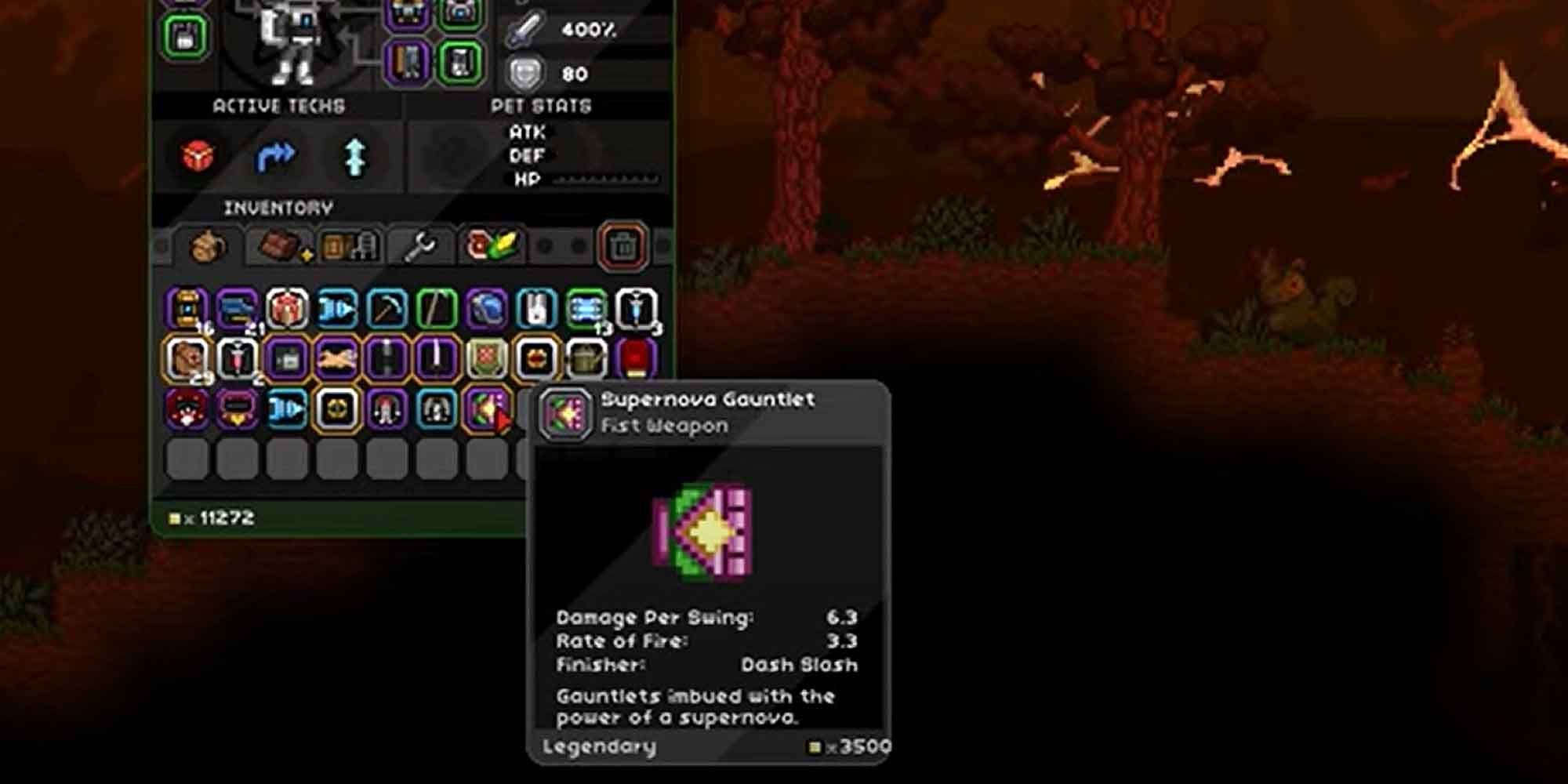 Viewing the Supernova Gauntlet's stats in Starbound