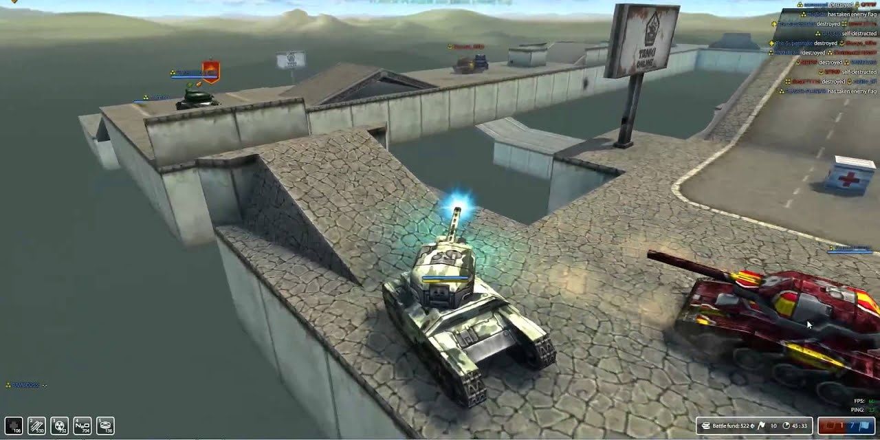 A tank trying to capture the flag against other tanks in Tanki
