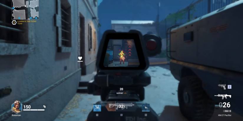 Shooting at an enemy in Shatterline